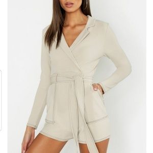 Tan Contrast stitch romper